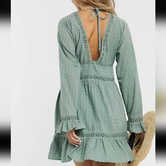 Asos Boho Mini V front and back, long sleeve Size 4 100% cotton eyelet - Picture 2 of 12